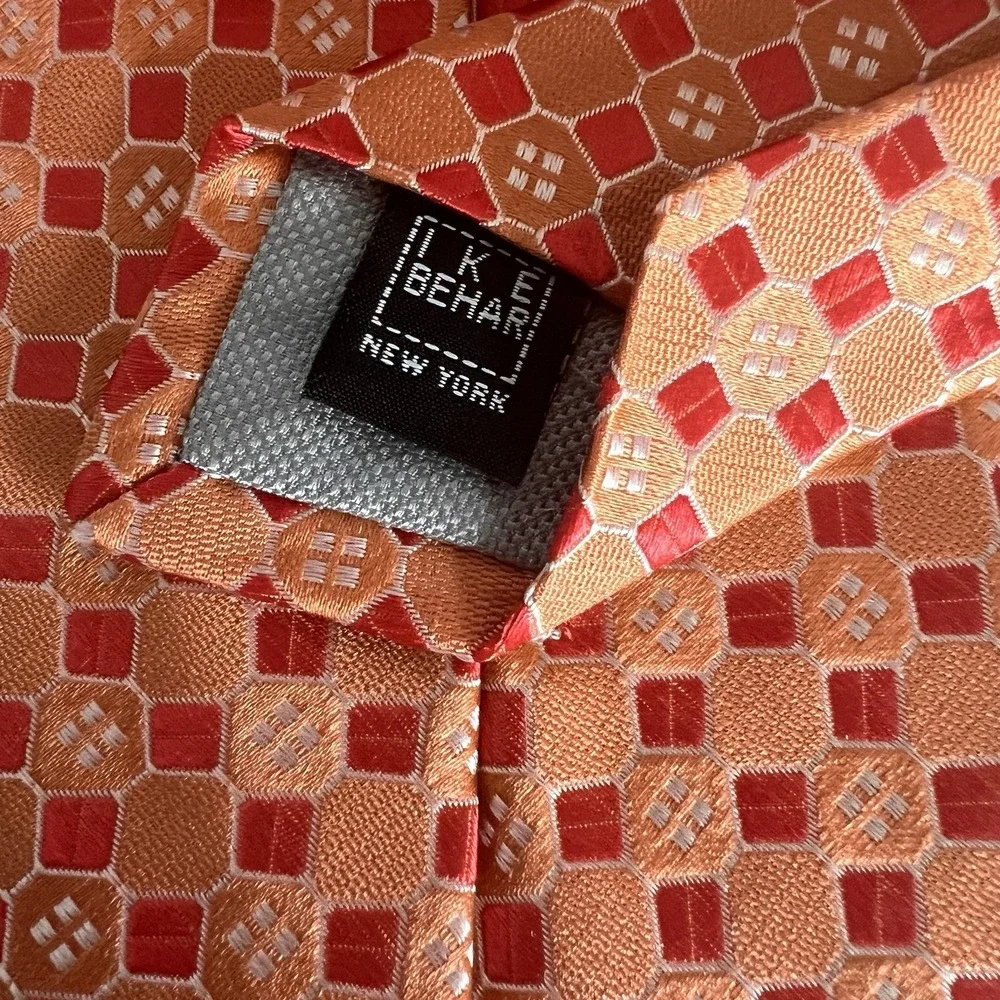 IKE by IKE BEHAR Orange Geometric Necktie‎ 100% Silk 60